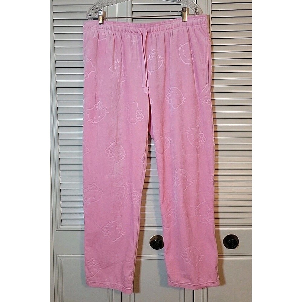 Hello Kitty Pajama Pants X-Large Pink Sleepwear Velour EUC